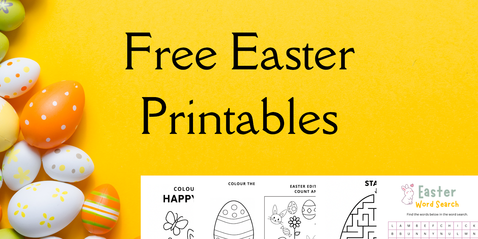 Free Easter Activity Sheet for Kids (Word Search, I Spy, Colouring & Maze)